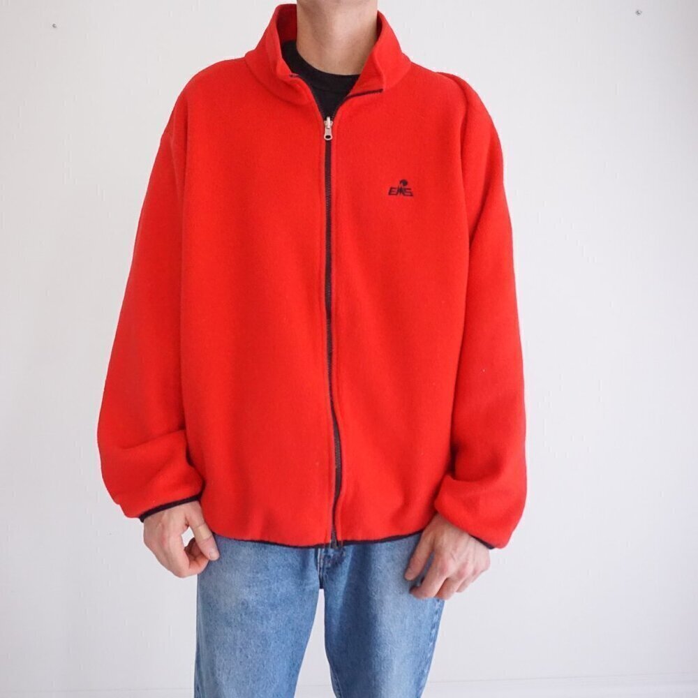 Vintage 90s EMS Red Fleece Zip Up Hiking Outdoors Gorpcore Polartec Sweater XL